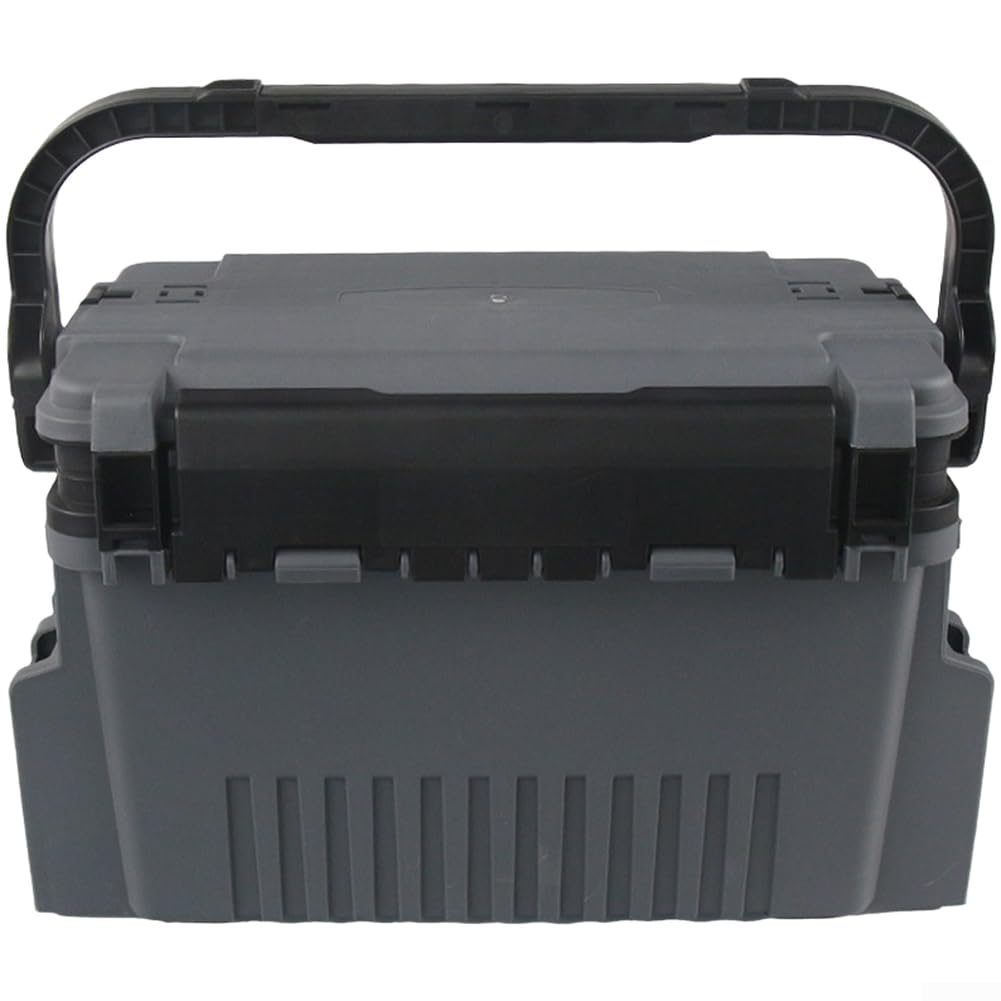 Caja de aparejos de pesca de gran capacidad con separadores extraíbles, caja de almacenamiento de señuelos de polietileno con correa para el hombro y asiento, organizador portátil multicapa para pesca