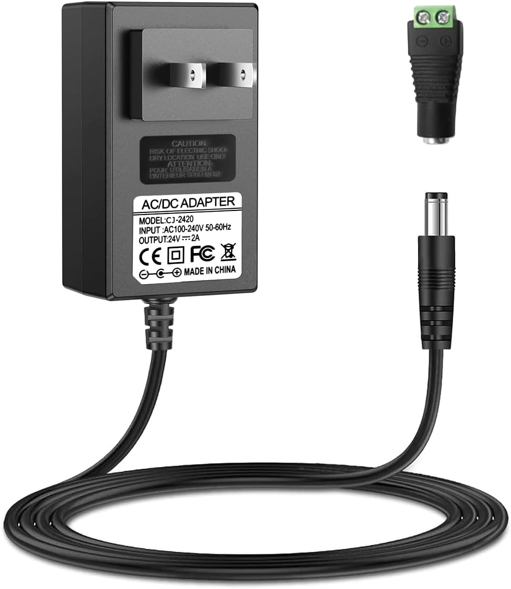 24V 2A Power Supply Adapter,AC 100V/240V to DC 24V 2A 48W Transformer with 5.5x2.5mm DC Output Jack for LED Strip, LED Display, 3D Printer