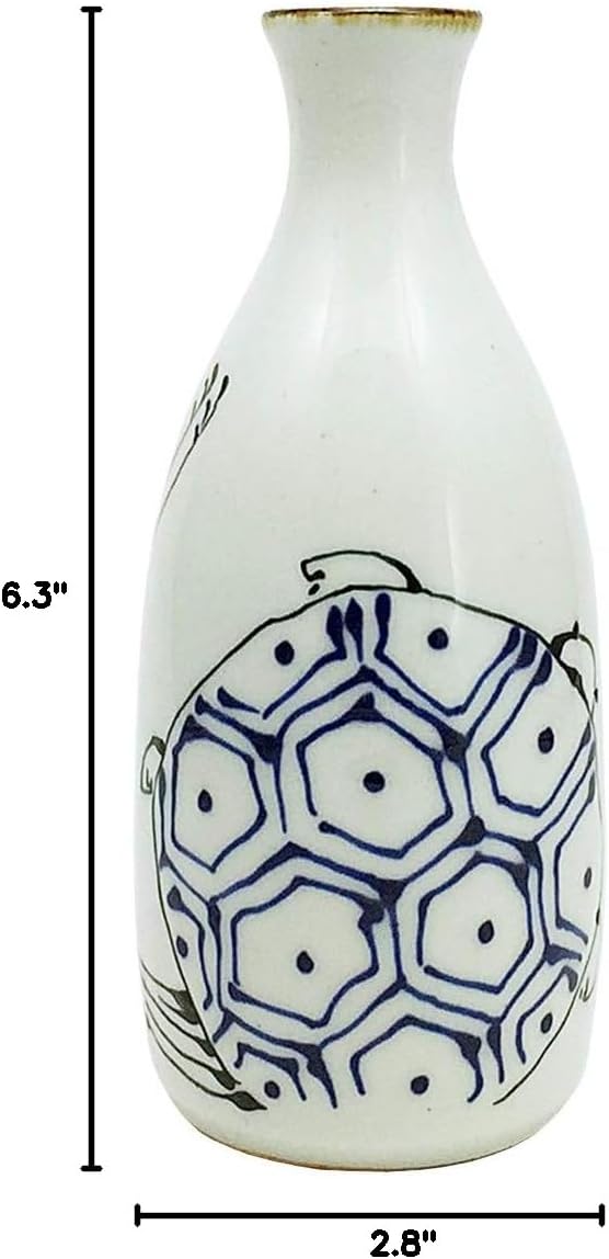Saikai Pottery 18192 Hasami Ware Kotohogi Tokuri Crane Turtle Pattern White 10.1 fl oz (300 ml)