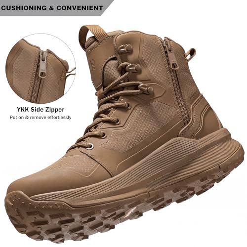 Image of Men's Lightweight Tactical Boots with Side Zipper, Slip Resistant Work Boots for Men, Sneaker-Like Comfort Military Combat Boots for 12-Hour Shifts, Police, EMS, Motorcycle (Black)