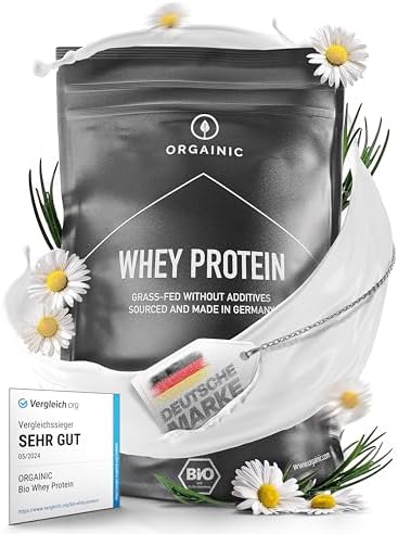 ORGAINIC Bio Natural Whey Protein 1000g - Eiweißpulver aus Deutschland | 22,8g Protein pro Portion - Ohne Zusatzstoffe - Grasfütterung - Molkenprotein - Bio Zertifiziert & Laborgep