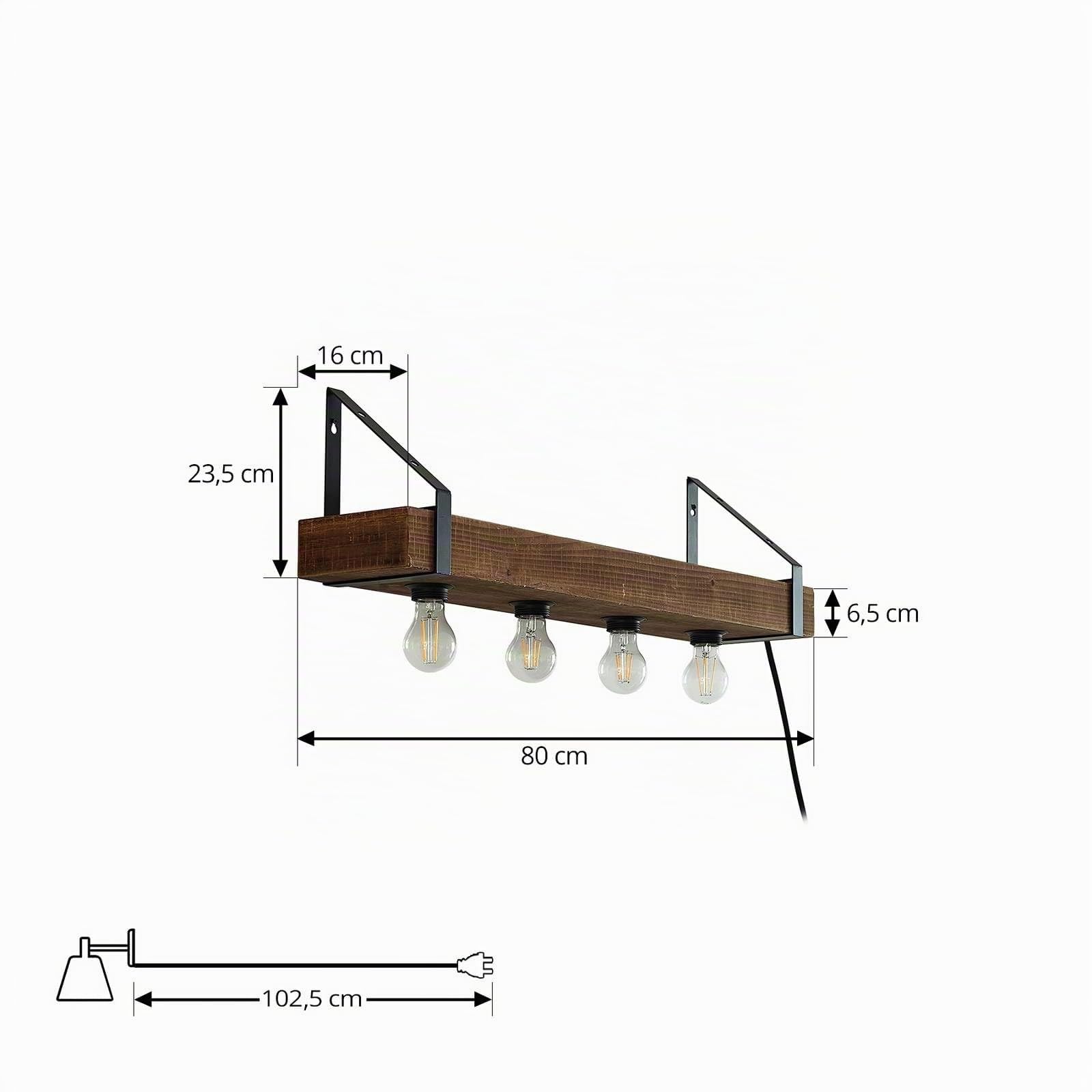 Lindby Wandleuchte, Wandlampe Innen Vatanamit USB Anschluss (Landhaus Vintage Rustikal) aus Holz (4 flammig E27) - Wandstrahler Wandbeleuchtung Schlafzimmer/Wohnzimmer Wohnzimmerleuchte