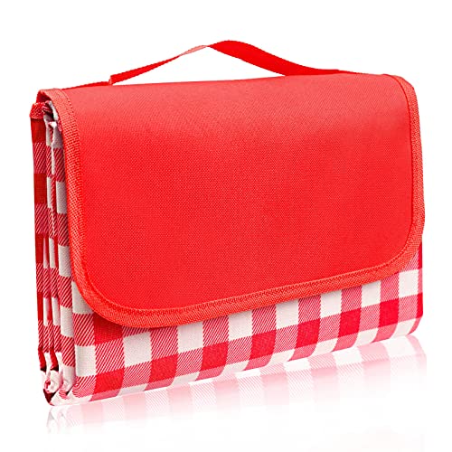 LIVEHITOP Coperta da Picnic Impermeabile, 200 x 200 CM Tappeto Campeggio Grande Pieghevole Leggero Telo da Campeggio per Spiaggia Giardino (rosso)