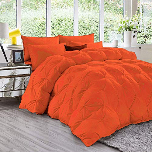 DNG Creations 3 Piece Luxury Pinch Pleated Comforter Set Premium Super Soft 400 GSM All Season Pintuck 1000 Thread Count 100% Egyptian Cotton Super Soft King/California King Size Orange Color