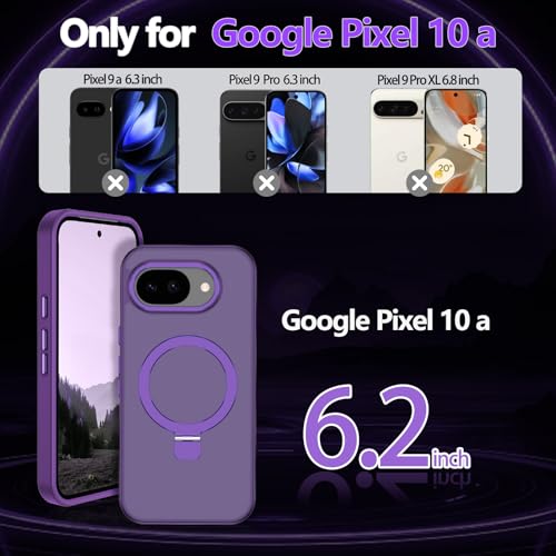 Hensione for Google Pixel 10A Case | Magnetic Kickstand Ring | Fit for MagSafe | Military-Grade Shockproof Protection | Slim Translucent Matte Cover, Deep Purple by Hensione - Used condition - Image 9