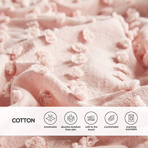 Comfort Spaces 100% Comforter Set Cotton Jacquard Pom Tufts Design Hypoallergenic Down Alternative, All Season Modern Bedding, Matching Shams, Twin/Twin Xl, Phillips, Blush #TOP6
