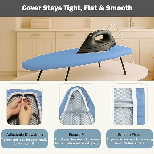 Image of Small Ironing Board Cover and Pad 12 inchx32 inch Small Iron Board Cover with Padding, Tabletop Mini Ironing Board Cover and Pad Small Size, Cotton Canvas, Heat Resistant, Drawstring Closure Blue
