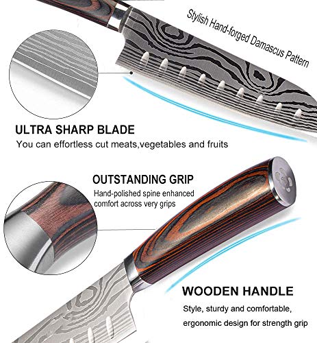 Santoku Chef's Knife - 7 Inch Japanese Kitchen Knife - High Carbon German Stainless Steel - Razor Sharp - Stain & Corrosion Resistant - Awesome Edge Retention with Ergonomic Handle