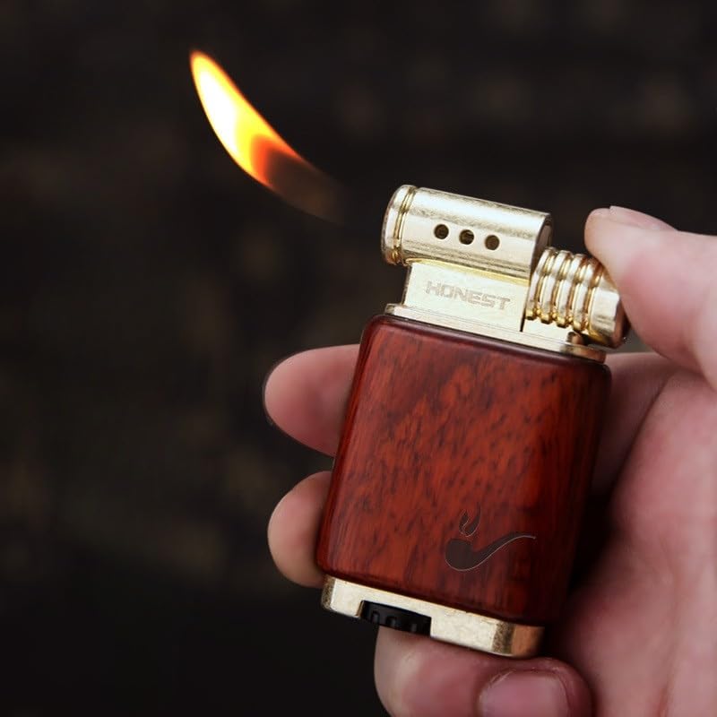 Image of Smoke King Handcrafted Ebony Wood Pipe Lighter | Refillable Soft Flame Gas Lighter | Adjustable Flame Windproof Lighter |Gift for Men & Women