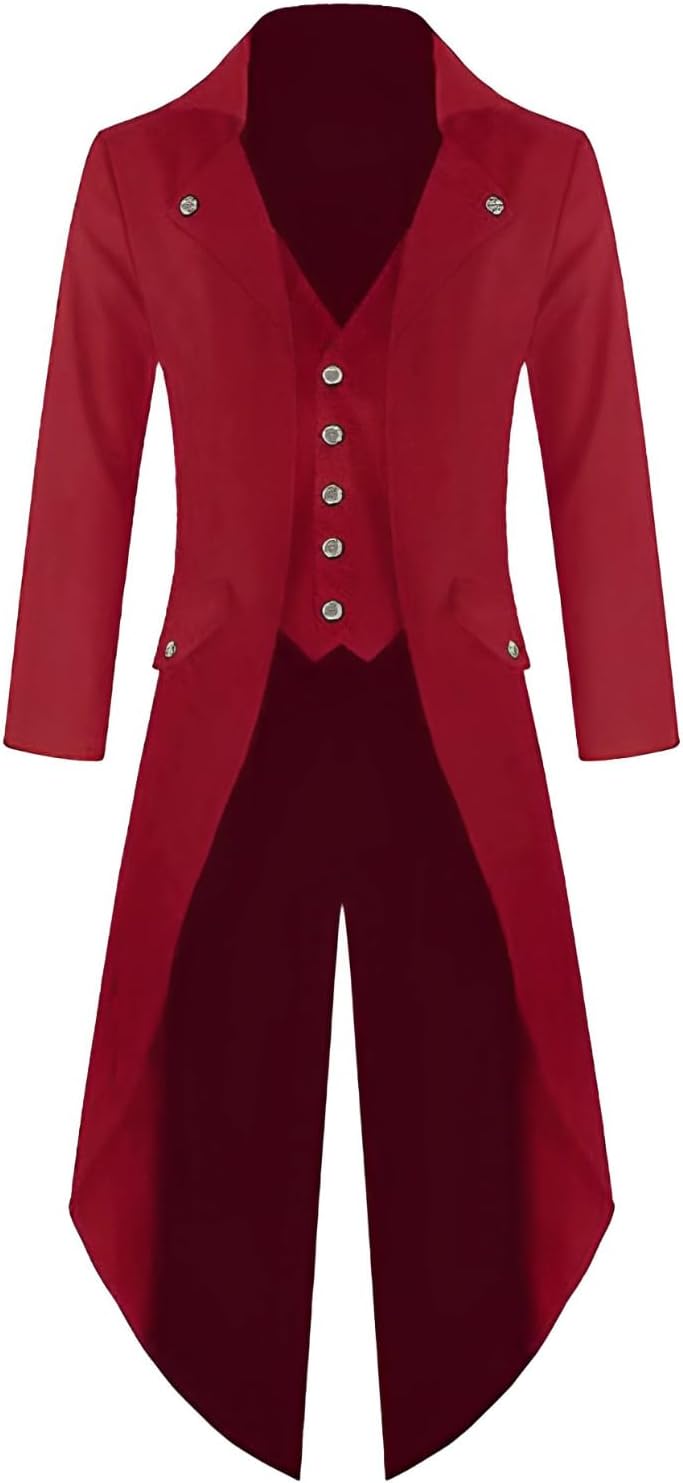 rrhss Boys Gothic Tailcoat Jacket Halloween Costume Jackets Vintage Black Steampunk VTG Victorian Long Coat