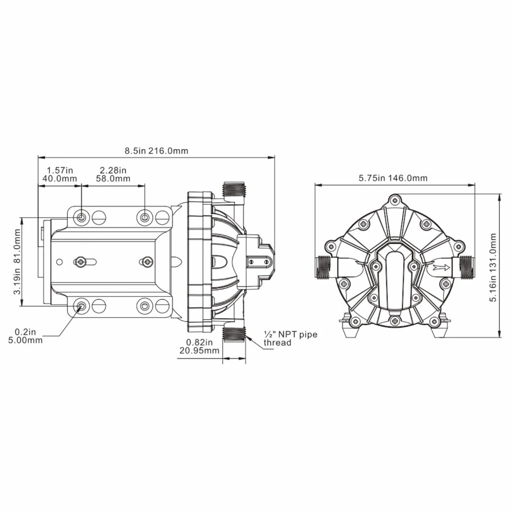 Seaflo Membranpumpe 55-Serie, 12V / 5,0 GPM / 18,9 LPM / 60PSI, 5-Kammer Pumpe, Boot