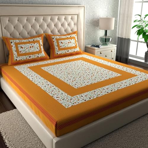 Image of LA VERNE 104 TC Cotton Double Bed Bedsheet Jaipuri Rajasthani Print Bedsheet with 2 Pillow Covers