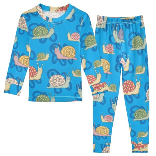 Pajama Sets Long Sleeve Colorful Cute Snails on Blue Soft Comfy Sleepwear 2 Piece PJS 3-8T