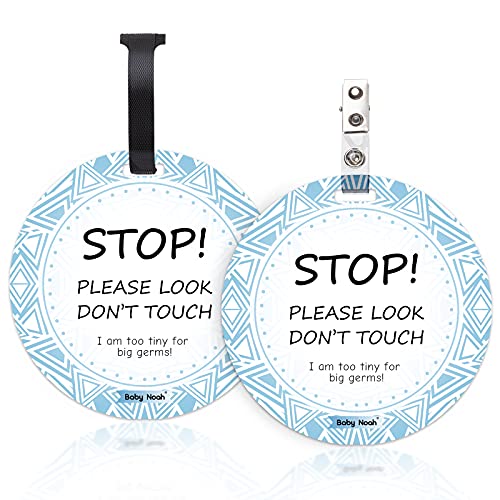 Image of No Touching Newborn Baby Car Set Sign or Stroller Tag, Do Not Touch Baby Sign for Baby Girl, Baby Preemie Gender Neutral No Touch Safety Sign with Hanging Straps and Clip 2 Pack Set