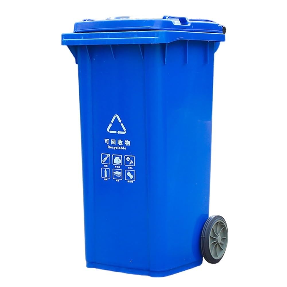 Zewnętrzny kosz na śmieci duży kosz na śmieci, zewnętrzny kosz na śmieci z kółkami i pokrywką, 30 l, 50 l, 100 l, 120 l, duży kosz na śmieci do kuchni, na werandę, podwórko, taras, taras, niebieski,