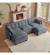 Amsleekey Modular Sectional Sofa, 111.5" U-Shaped Comfy Corduroy 3-Seater Couch with 2 Movable Ot...