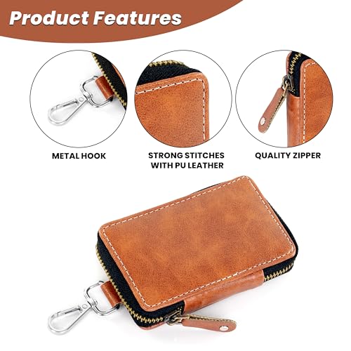 Image of Storite PU Leather Large Key Case Pouch Wallet Keychain Key Holder with 6 Hooks Zipper Closure