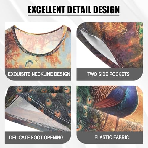 ALAZA Peacock Sunset Leaf Pajamas Set Short Sleeve Cotton Sleepwear Summer Pjs 2 Piece 5-14Y4