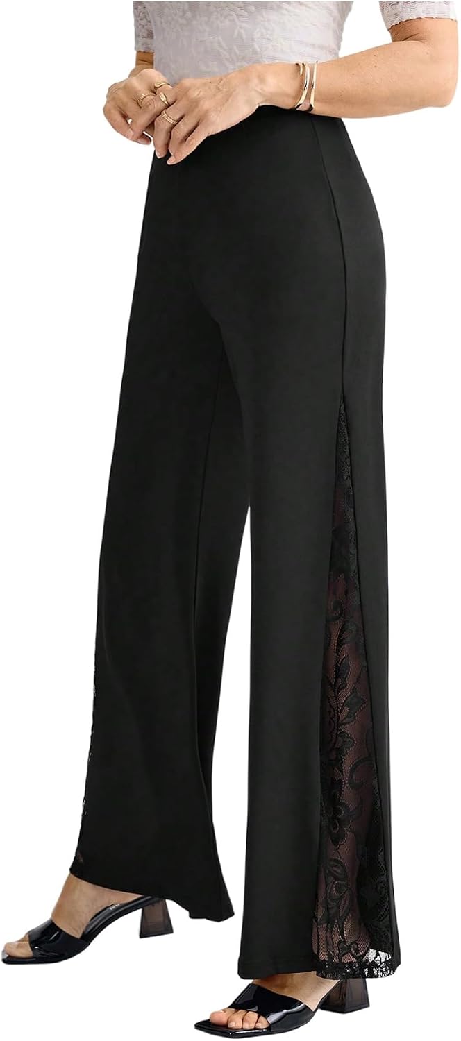 GORGLITTER Women's Flare Lace Pants Flared Bell Bottom High Waisted Dressy Work Casual Office Going Out Pants Trousers
