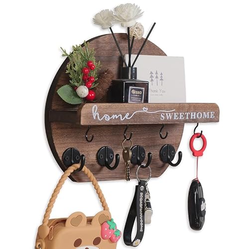 Dxiunove Cuelga Llaves Pared Con Flores Secas Colgador Llaves Madera Cuelga Llaves Orbicular Colgador De Llaves Para Pared Adecuado Para Vestíbulos, Lavaderos, Pasillos, Cocinas Y Oficinas(Marrón)