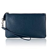 befen Women's Genuine Italian Leather Wristlet Clutch Wallet Purse, Gold Zipper (Teal Blue)