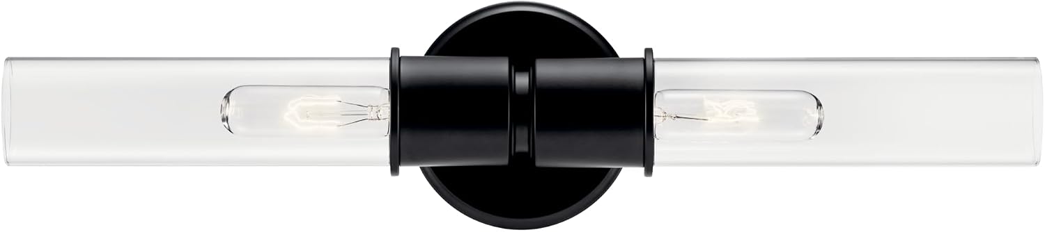 Kichler Aviv 2-Light Wall Sconce, Modern Light with Clear Glass in Black, for Bedroom, Laundry Room, Kitchen or Hallway (24" x 5.5"), 52654BK