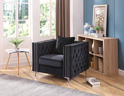 Sillón Tufted Diseño Piel Sintética Negro miniatura 2