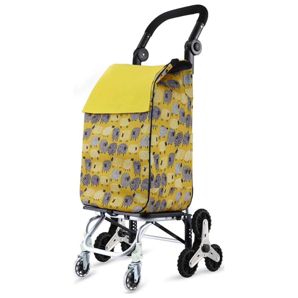 Kunyos Yellow Shopping Trolley Stair Climber, 8 Pu Wheels For Elderly, Foldable Stair Climbing Shopping Trolley (360° Swivel Front Wheels), 65Kg Large 45L Waterproof Foldable Shopping Trolley,