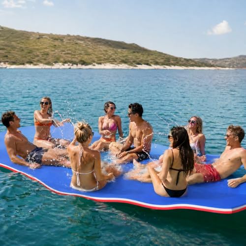 Kieperi 18 FT 3-Layer XPE Lily Pad Floating Mat, Double-Sided Use Floating Water Mat, Floating Mat for Lack/River/Sea/Pool(Red&Blue, 18 x 6FT)