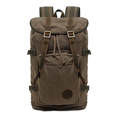 P.KU.VDSL® lienzo retro moda casual mochila grande capacidad bolso de bandolera multi-función montañismo bolsa para la escuela mochila de viaje morral del ordenador portátil (ejército verde)