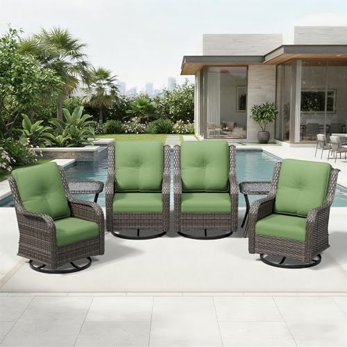 Image of Joyside 6 Piece Wicker Patio Furniture Set, Outdoor Swivel Rocker Patio Chairs with High Back, Deep Seating, Wide Armrest, Thickened Cushions, Outdoor Furniture for Deck, Porch Use