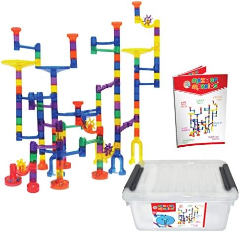 Maze of Marbles 125-Piece Marble Run Toy Set - Educational Building Block Play Track Game – STEM Construction Learning Toys for Kids 4 5 6 Years Old + 25 Glass Marble Balls with Storage Box Container
