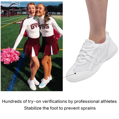 Image of Cheer Shoes for Youth Girls White Cheerleading Athletic Dance Shoes Tennis Sneakers for Competition Sport Training