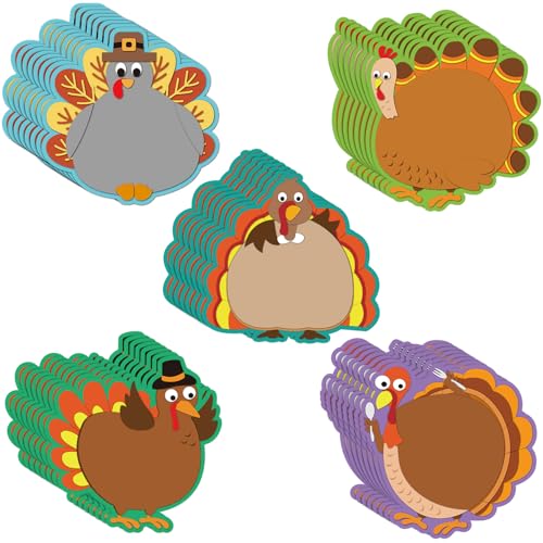 Blulu 40 Pcs Thanksgiving Turkey Cut-Outs Versatile Classroom Decoration Creative Turkey Cut-Outs for Bulletin Board Classroom School Fall Theme Thanksgiving Party, 5.9 x 5.9 Inch