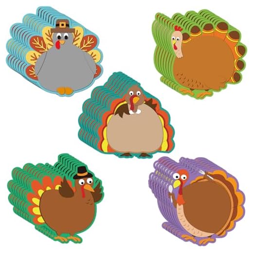 40 Pieces Thanksgiving Turkey Cut-Outs Versatile Classroom Decoration Creative Turkey Cut-Outs for Bulletin Board Classroom School Fall Theme Thanksgiving Party, 5.9 x 5.9 Inch