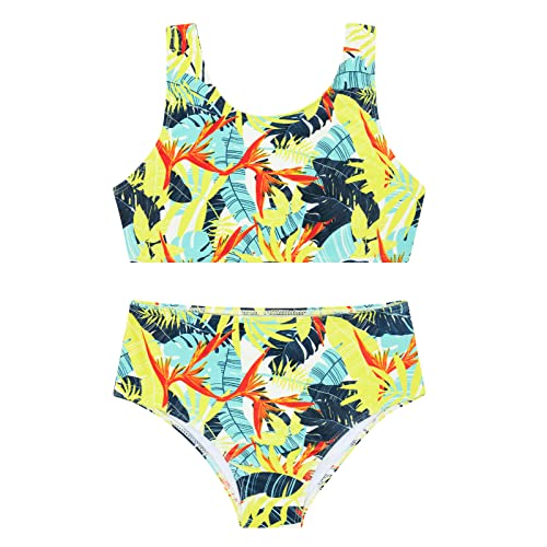 Little Girls Tropical Swimsuit Size 5 6 Hawaiian Floral Bathing Suit 3 Piece Bikini Set With Beach Cover Up Leaf Print Swimwear For Daughter Granddaughter 5T 6T #TOP1