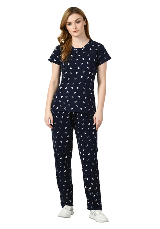 Cotton Printed Nightsuit Tshirt and Pyjama Set for Women-picture-25