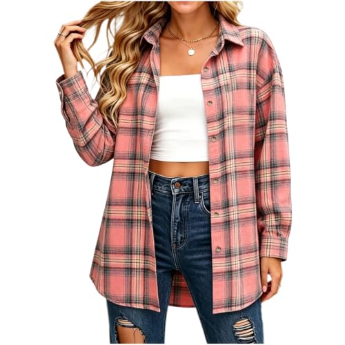 Womens Oversized Plaid Shirt Jacket Long Sleeve Button Down Checkered - image 3