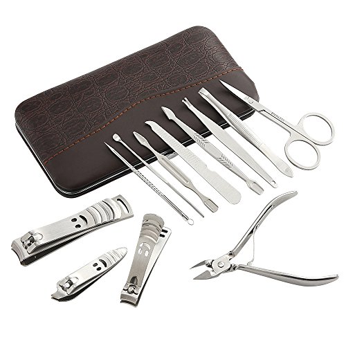 Manicure, Pedicure Kit, Nail Clippers Set of 12, Stainless Steel Manicure Tools Kit with Portable Travel Case, All in One Beauty Care Tools, By QLL