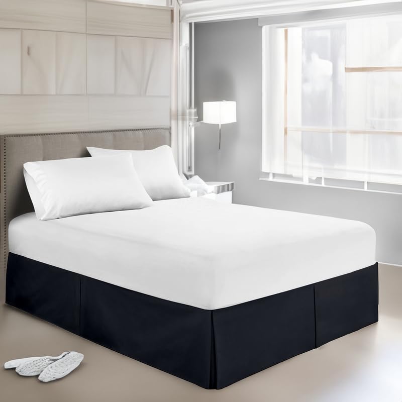 EASYCOT Box Pleated Base Valance Sheets Bed Skirt Egyptian Cotton Bedding Set Fits Under the Mattress, Down to Floor Platform Base 15 inch 38cm Drop Cover Wrap Soft Bedskirt (Black, King 152X200)