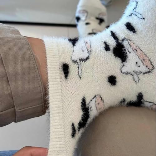 Lefe Liee Fuzzy Cow Print Socks for Women - Warm, Thick, Cozy Slouchy Slipper Socks - Fall Gifts, Cow Themed Gifts4