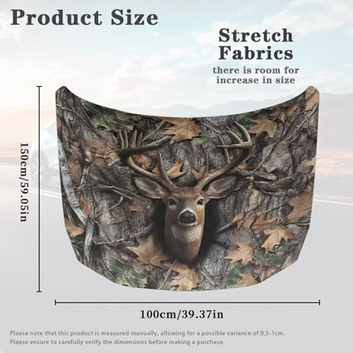 Image of Camo Hunting Deer Car Hood Cover Protector Breathable Elastic Fabrics All-Season Protection Auto Hood Decoration and Protection for Most Sedans Small SUV Truck