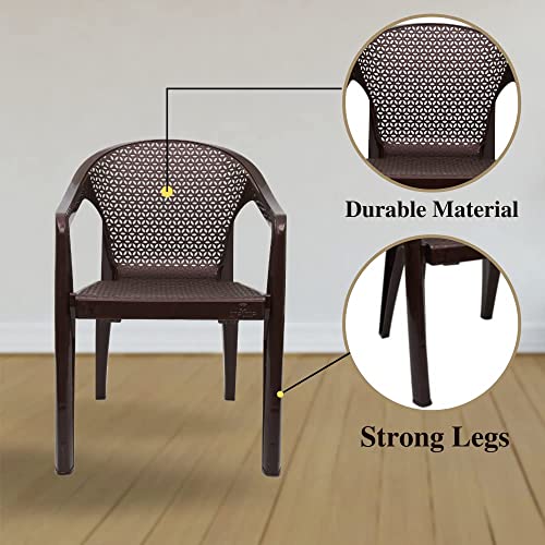 Image of ITALICA Oxy Plastic Arm Chair for Home /Glossy+Matte Finish Chair for Office, Living Room, Dining Room, Kitchen /Plastic Chairs for Balcony (5202, Brown, Set of 2 Chair, KFE)