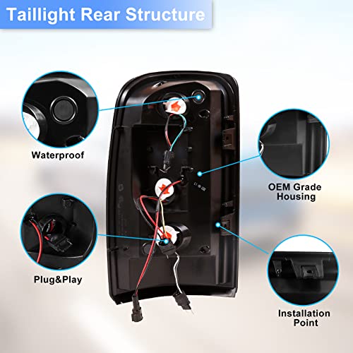 Roxx Tail Lights For 2000-2006 Chevy Suburban, 2000-2006 Chevy Tahoe, Taillights Assembly Pair For 2000-2006 Gmc Yukon, Rear Lights Replacements Driver & Passenger Side (Smoke Lens) #TOP4