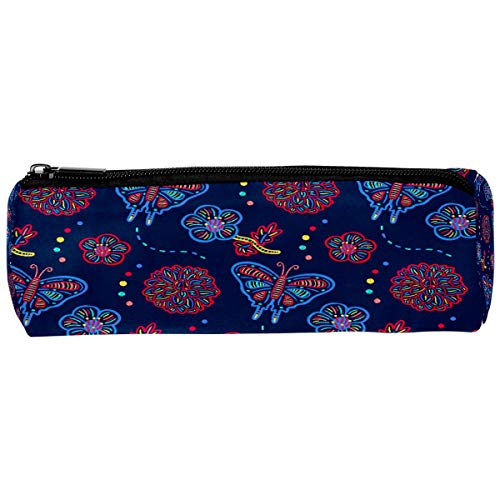 Preisvergleich Produktbild Federmäppchen, rund, Stiftehalter, Aufbewahrungstasche für Schreibwaren, kreative Kosmetik, Make-up-Tasche, Geschenk, Studenten, Zubehör für Schule, Arbeit, Büro, Schmetterling, Blume, Dunkelblau