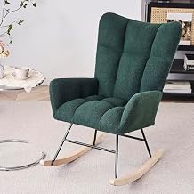 HRVEOCEI Comfy Upholstered Rocking Chair Nursery with High Backrest and Soft Seat, Teddy Fabric Glider Rocking Chair, Modern Rocking Chair for Nursery, Living Rooms, Bedrooms, Offices Emerald