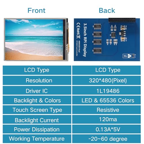 Image of 3.5 Inch Touch Screen TFT LCD SPI Display Panel, 480x320 HD LCD Display with Touch Pen Compatible with Raspberry Pi B, B+, 2B, 3B, 3B+,4B, 5