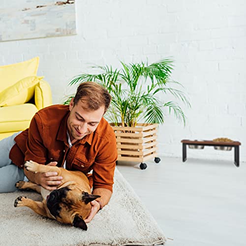 Relaxdays Napfständer, Edelstahlnäpfe Füllmenge 1000 ml, Hundefutterstation aus Mangoholz, HBT 16,5 x 42 x 21 cm, natur