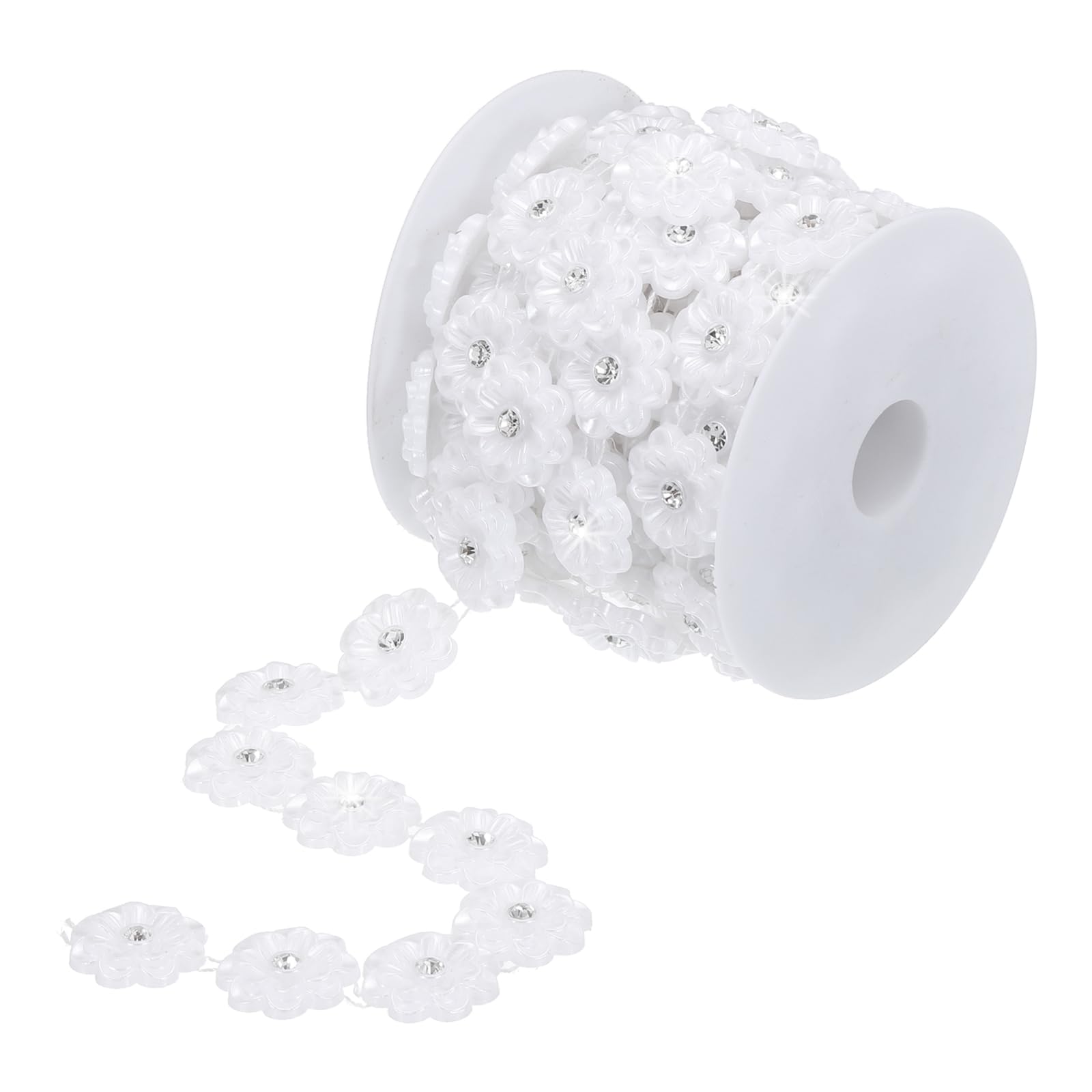sourcing map 5 Yards Pearl and Rhinestone Beaded Chain Trim Lotus Flower Pearl for Dress Decoration,DIY Creative Decorations,2.4cm Wide