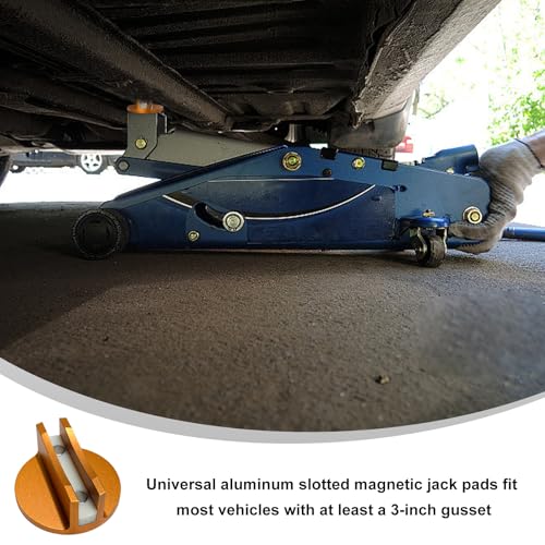 Image of Universal Magnetic Jack Pad, Aluminum Grooved Frame Rail Protector Pinch Weld Jack Adapter, Heavy Duty Slotted Magnetic Jacking Puck Pinch Weld Floor Jack Pad for Cars